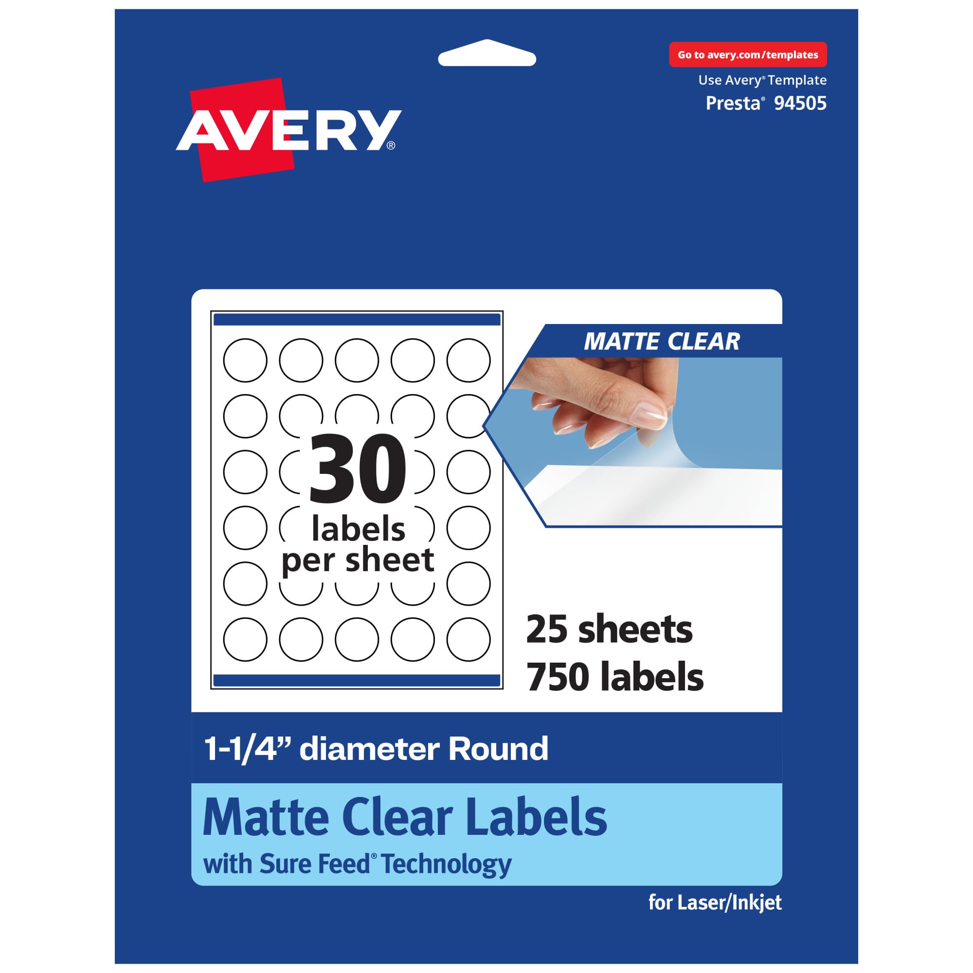 Avery Matte Clear Round Labels with Sure Feed, 1.25″ Diameter, 750 Matte Clear Labels, Print-to-The-Edge, Laser/Inkjet Printable Labels