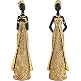 OGANGART African Statue for Home Decor - 2-Pack Tribal Art Sculptures,Gold Vintage Figure Figurines,Living Room, Office & Shelf, for Housewarming, Birthday & Holidays Decorations
