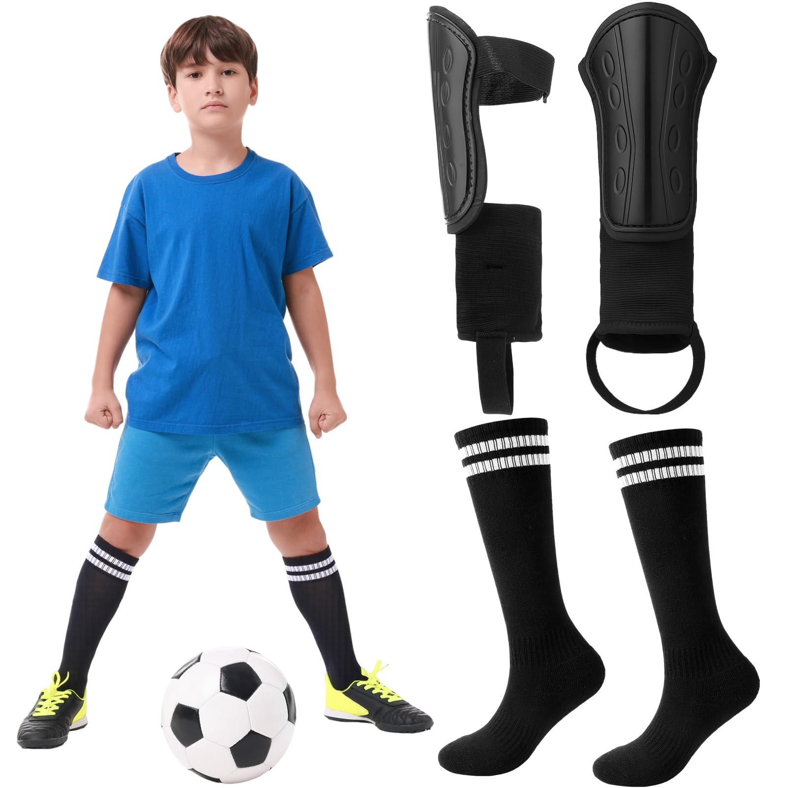 Photo 1 of Jspupifip Soccer Shin Guards for Youth Kids, Protective Soccer Shin Pads Football Socks Equipment for Age 3-7Y Boys Girls