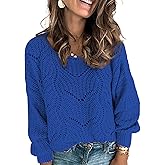 Dokotoo Womens Sweaters 2025 Crewneck Cute Elegant Soft Long Sleeve Hollow Cable Knit Pullover Tops