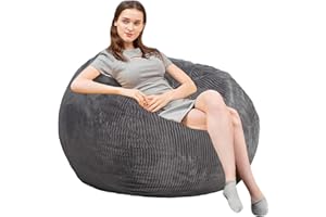 Bean Bag Chairs with Faux Rabbit Fur Cover, 3 ft Giant Memory Foam Bean Bag Chairs for Adults/Teens with Filling,Ultra Soft F