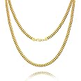 Waitsoul 925 Sterling Silver Cuban Chain Lobster Clasp 3mm 4mm 5mm 18K Gold/Silver Cuban Link Curb Chain Necklace for Women Men Diamond Cut 16-30 Inches