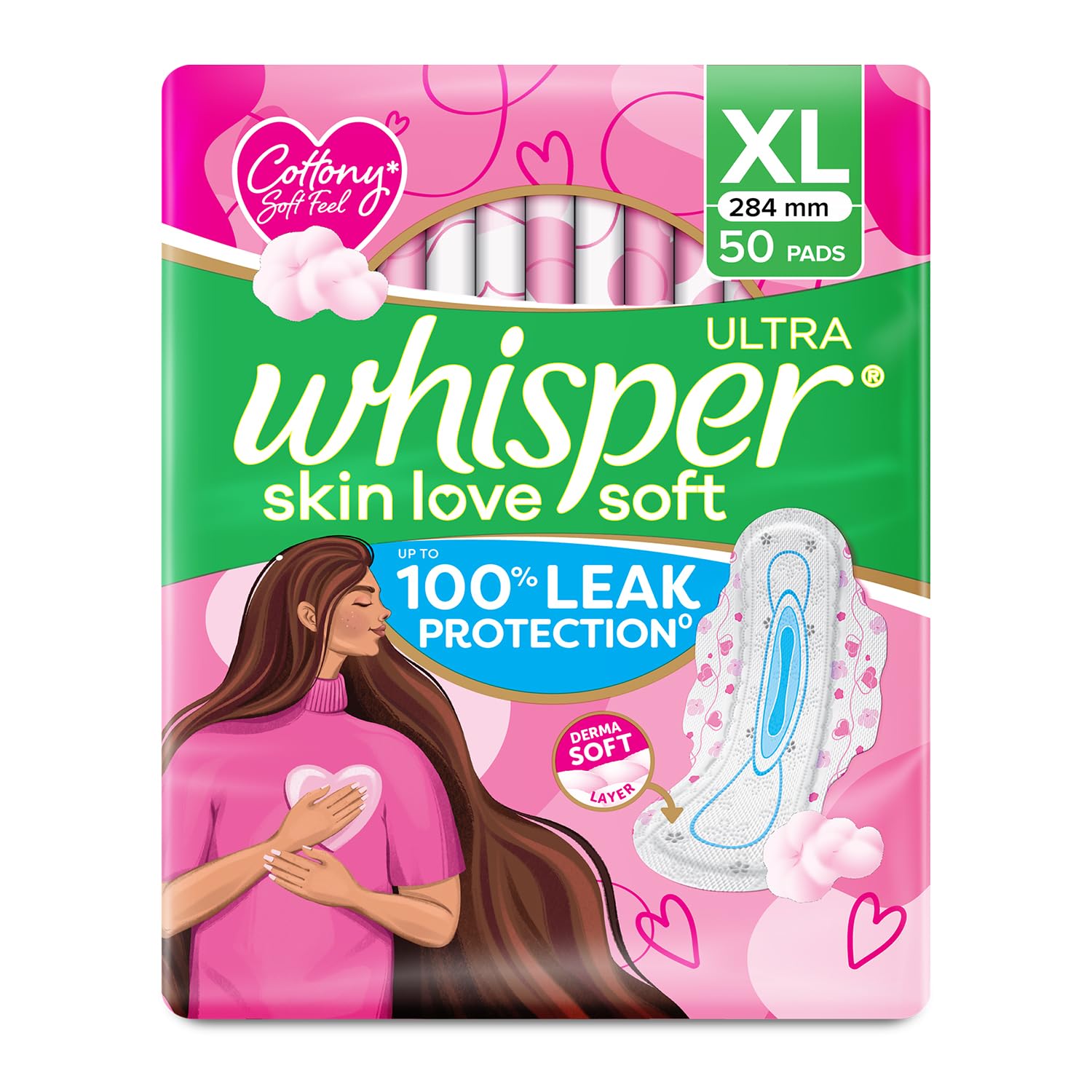 Whisper Ultra Soft Sanitary Pads - 50 Pieces (XL)