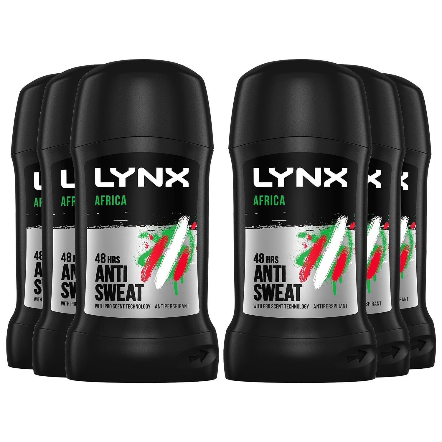 Lynx Africa Anti-perspirant Stick pack of 6 48-hour protection against odour and wetness deodorant to finish your style 50 ml