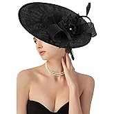 dressfan Church Fascinator Derby Hats for Women,20s 50s Linen Vintage Derby Hat for Church/Wedding/Cocktail/Tea Party