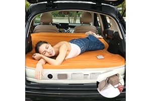 KMZ SUV Air Mattress with Built-in Pump & 2 Pillows, Thickened Flocked PVC, Quick 90-Seconds Inflation Air Bed, Portable & Durable Car Air Bed for Camping, Travel, Truck