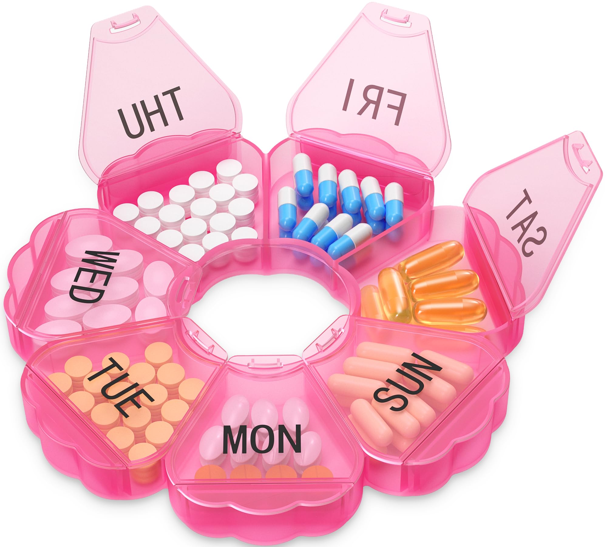 Photo 1 of ?????? ???? ?????????, Thinned and Enlarged 7 Day Pill Organizer, Cute Daily Pill Box with Large Compartment for Travel, Pill Container for Medication, Vitamin, Supplements(Pink)