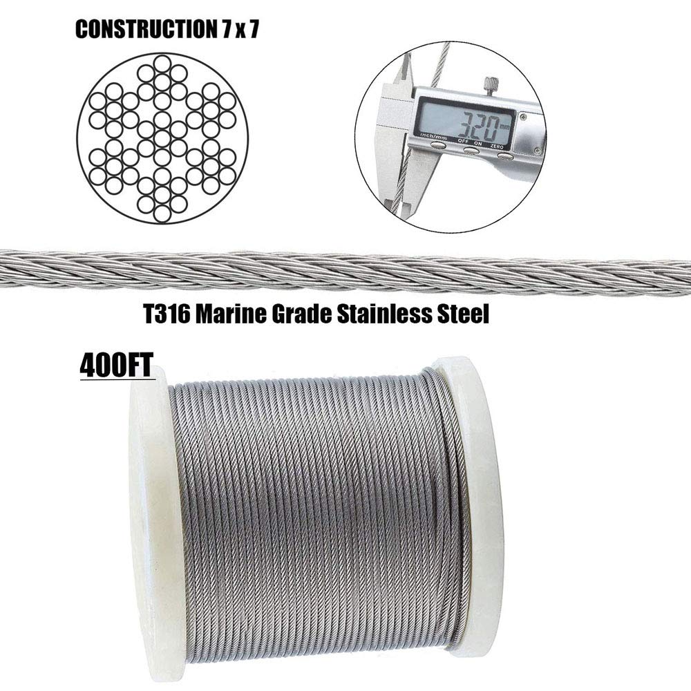 TooTaci 3mm Balustrade Wire Kit, 122M/3mm Stainless Steel Wire Rope with 20pcs M5 Turnbuckle & Cable Tensioner Kits - Image 3
