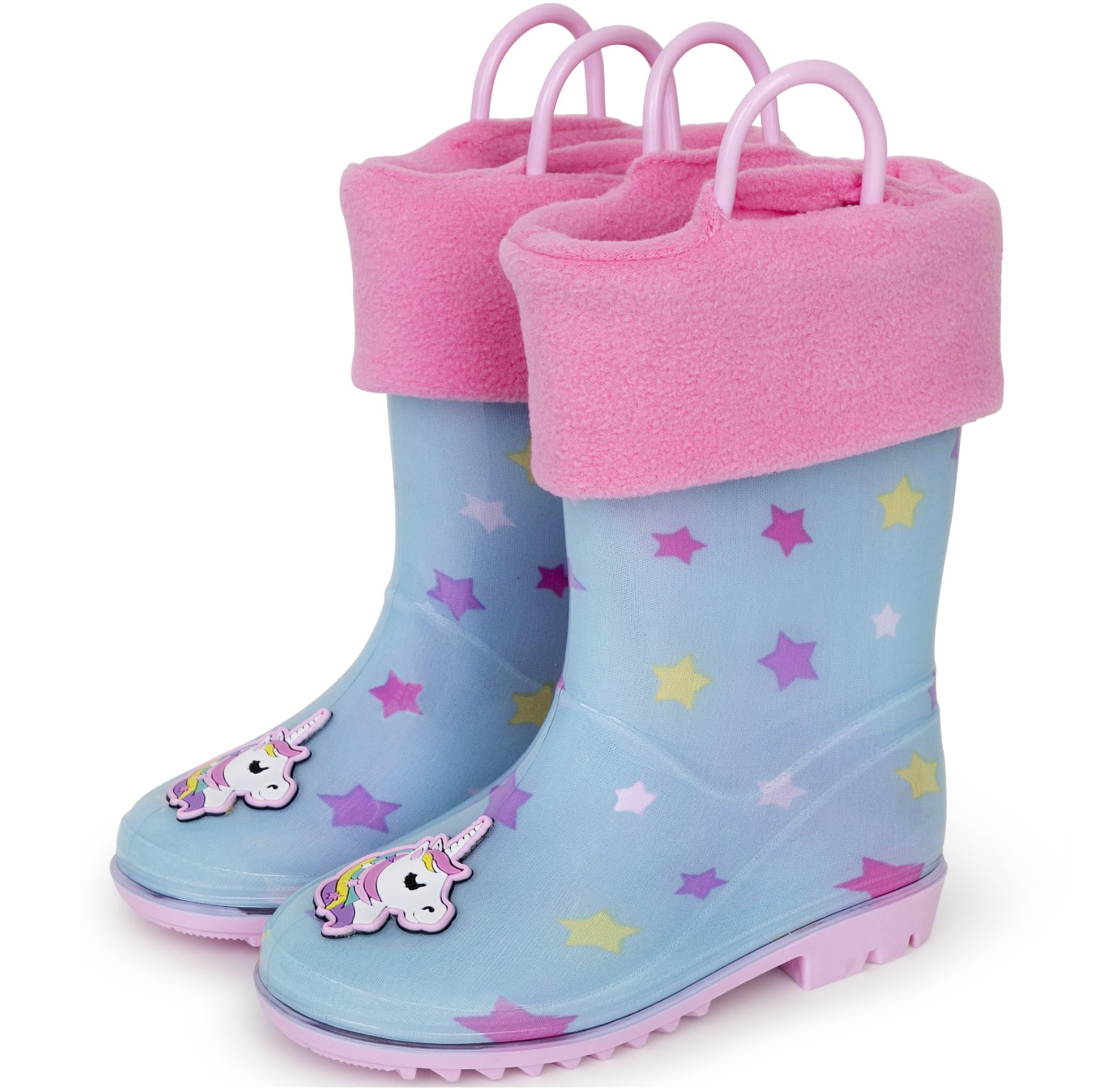 Toddler Rain Boots, Kids Rain Boots Waterproof Rubber Boots for Girls and Boys with Sock, Fun Patterns, Easy-On Handles 8-12