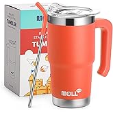 Mollcity Kids Tumbler-16 oz Stainless Steel Double Wall Vacuum Insulated Tumbler Cup with Lid and Straw Travel Coffee Mug with Handle(Orange)