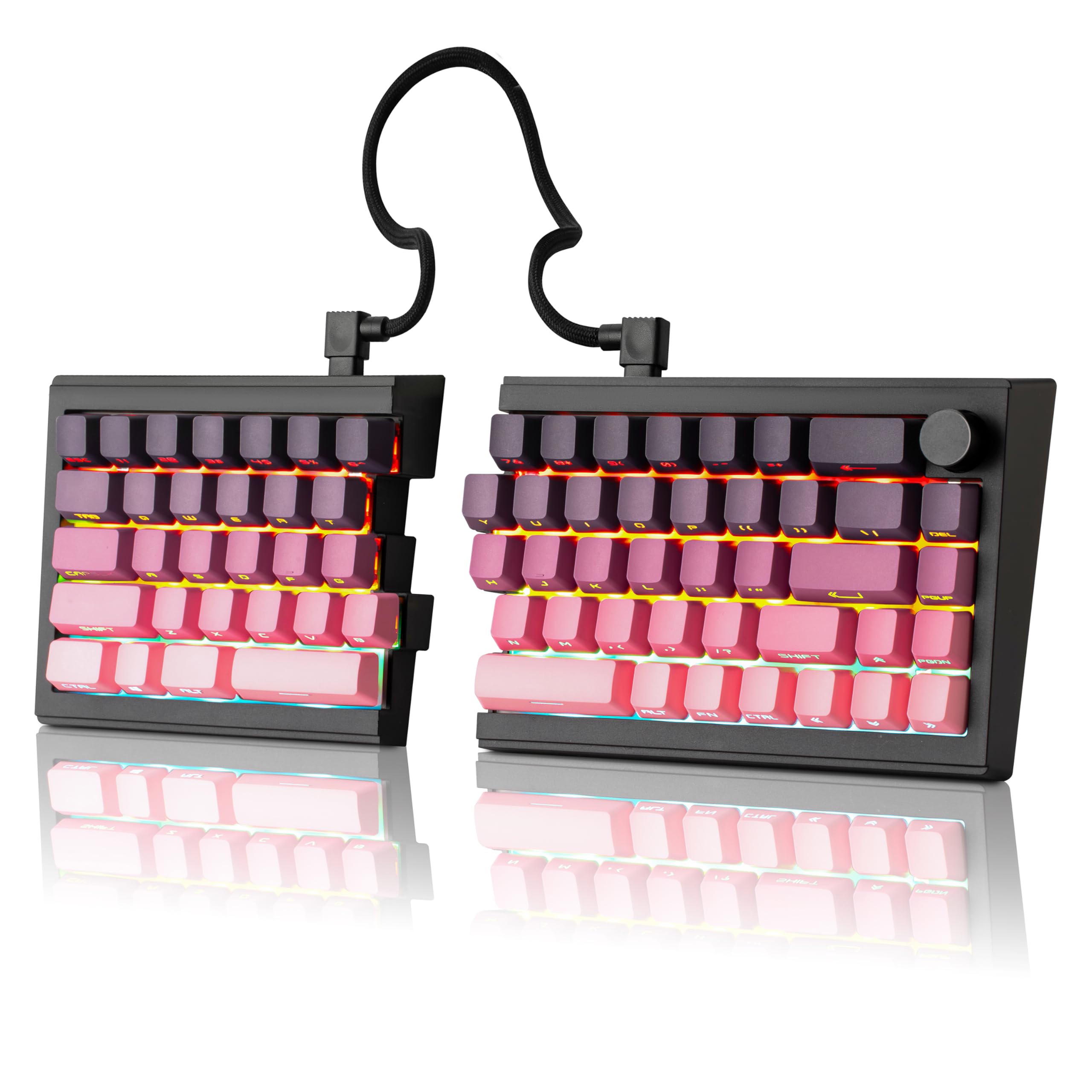 ZORNHER ST68 Wireless Ergonomic Split Mechanical Keyboard,65% Pink & Purple Custom Creamy TKL Keyboard with Knob,Lighted Up PBT Keycaps,Pre-lubed Silent Switches,Hot-Swappable,RGB Backlit