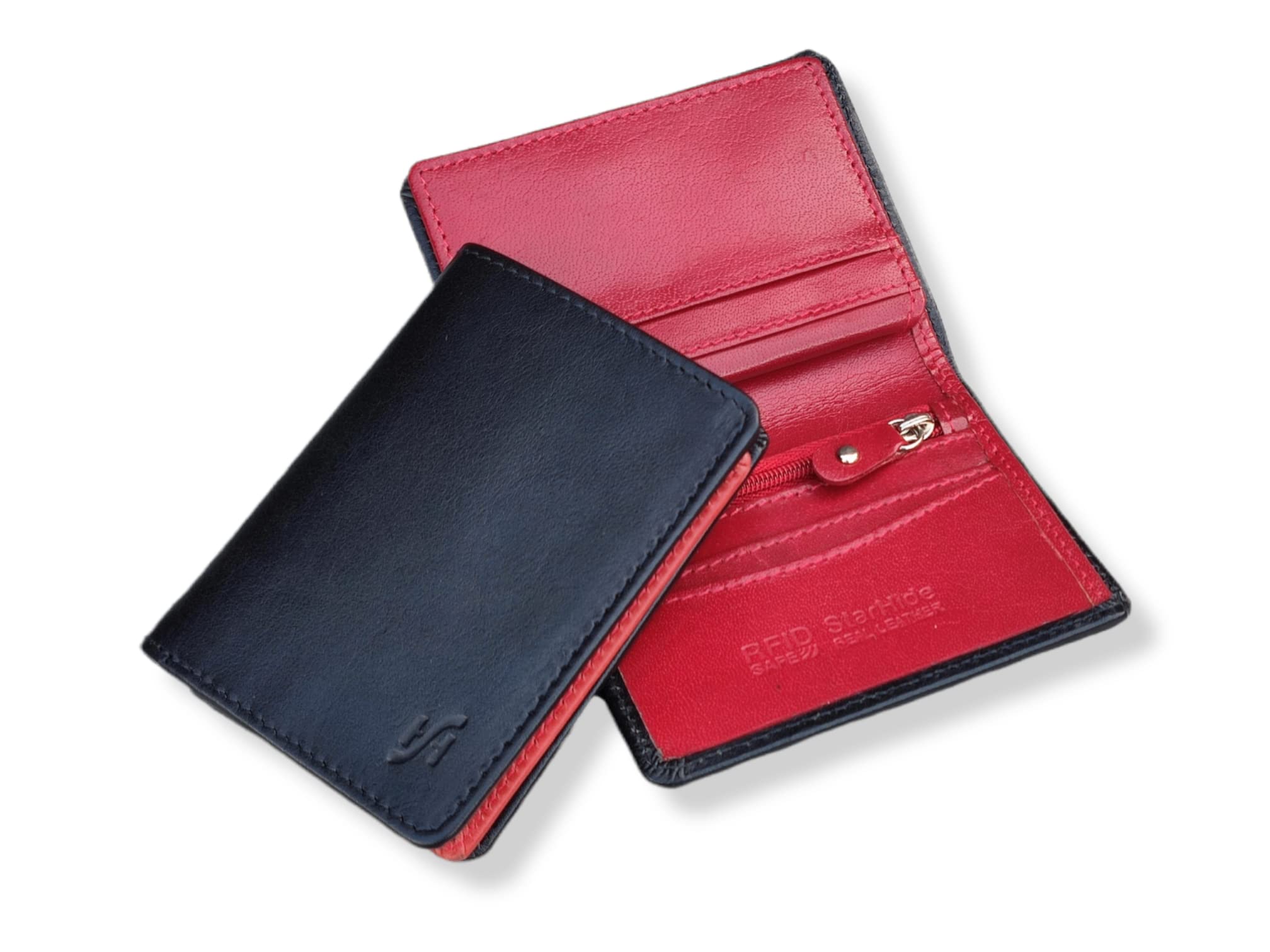 STARHIDE Black Red Wallet Bifold RFID Blocking Designer Mens Luxury Real Leather Wallet with Zip Pocket Black Red #815