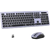 MPTOG Wireless Keyboard and Mouse Combo, Full-Size 104-Key Office Keyboard with 15 Function Keys, Numeric Keypad, Single USB Receiver, Compatible with PC and Laptop(Purple)