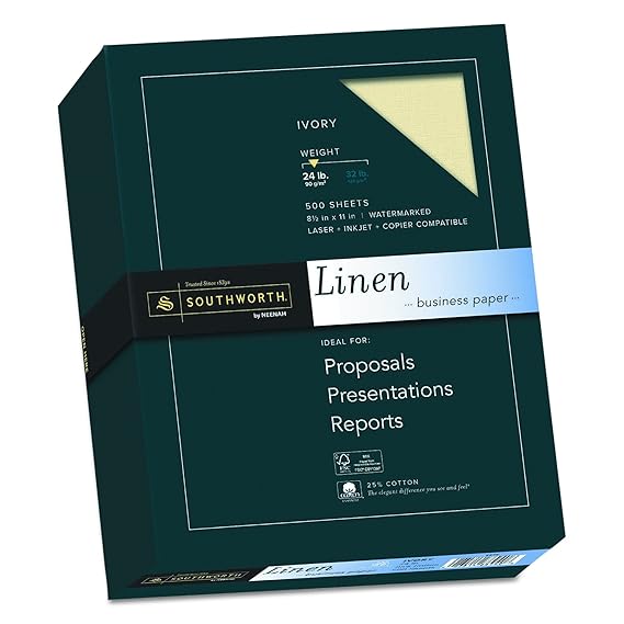 Southworth Fine Linen Paper, Size 24, Ivory, 500 Sheets
