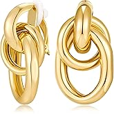 FILMOON Gold Geometric Clip On Earrings for Women Chunky Gold Knot Link Clip Earrings Trendy Jewelry