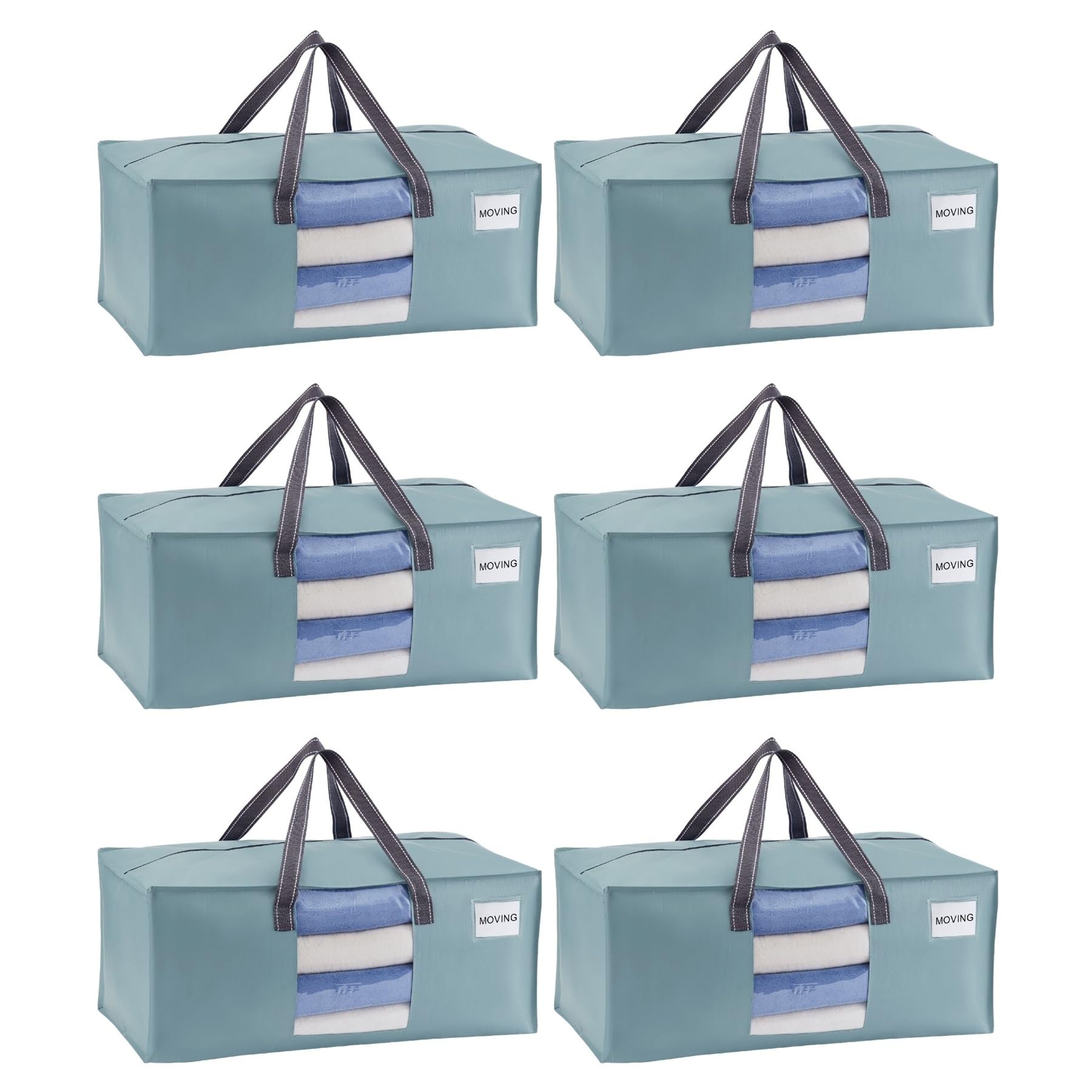 VENO 6 Pack Moving Bags Extra Large Storage Bags for College Move-In, Heavy-Duty Storage Totes, Packing Boxes, and Wardrobe Moving Supplies - Durable Laundry Bags for Clothes (Light Blue, 6 Pack)