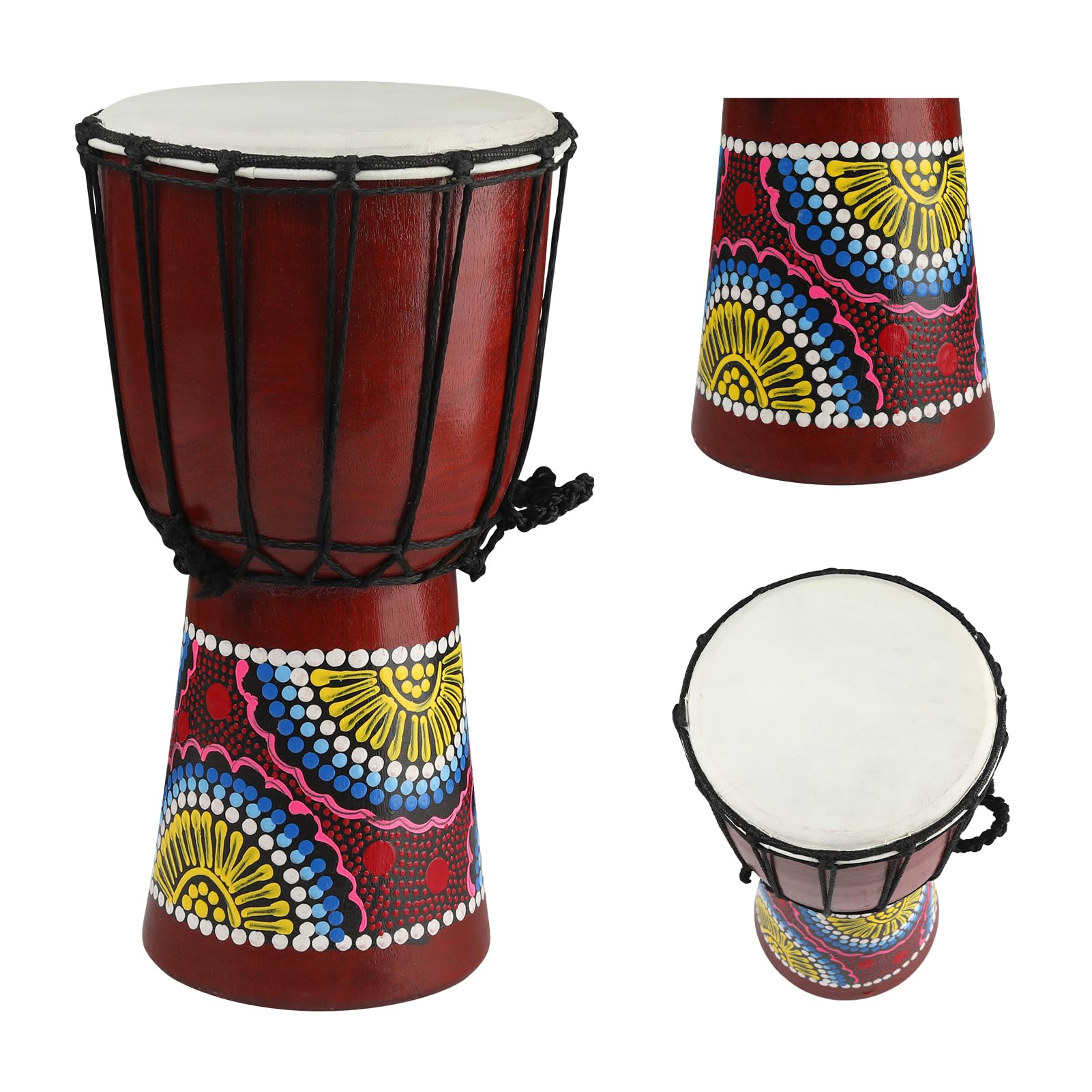 Photo 1 of Wood Djembe Drum, 6.5'' x 12''Carved Mahogany African Drums with Goatskin Drumhead, West African Styled Professional Djembe Hand Drum for Kids and Adults Beginners