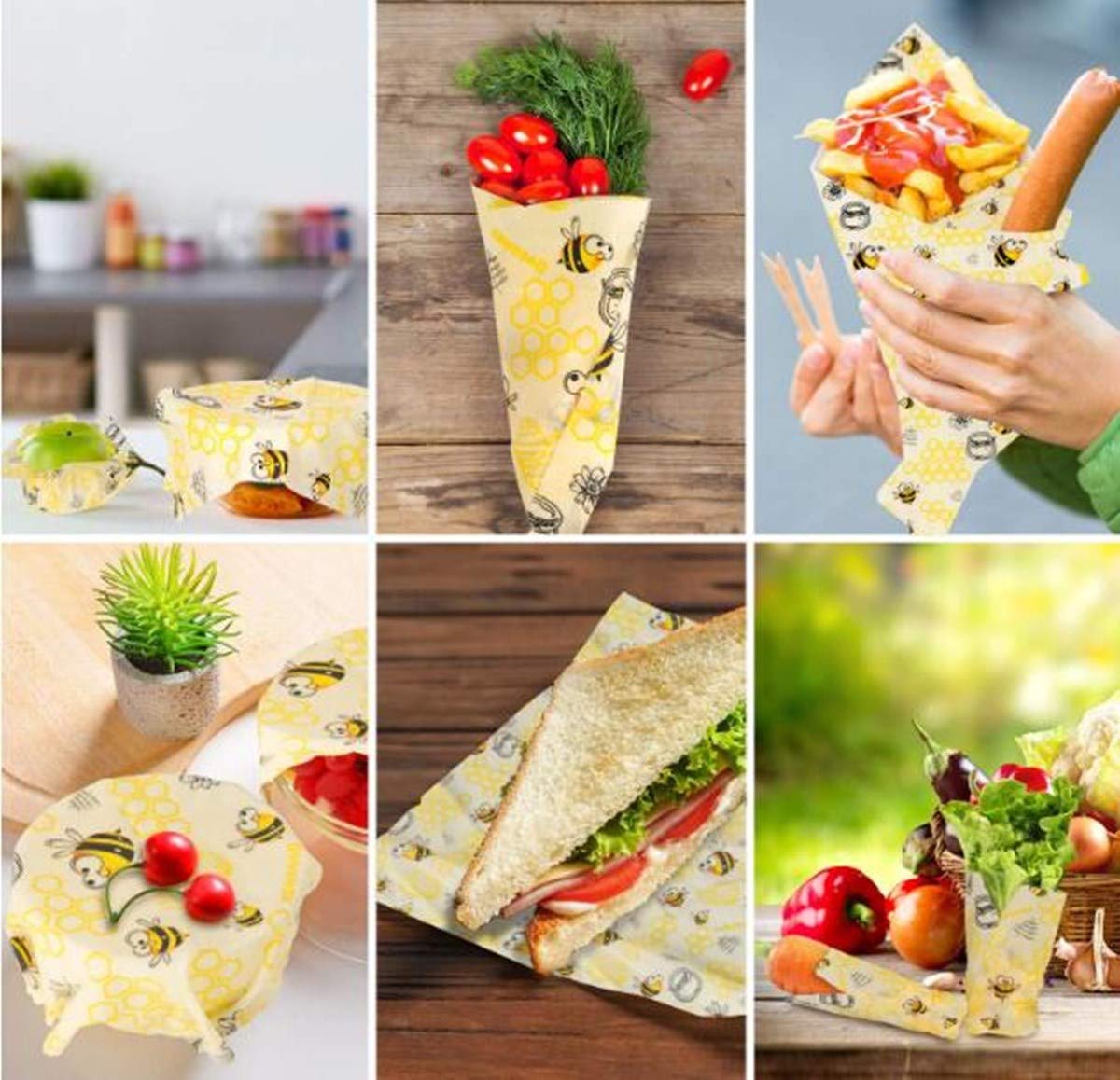 Beeswax Warp Wachspapier, 6er Set Wiederverwendbare Bienenwachstücher Bio Bienenwachs Lebensmittelverpackung Ve