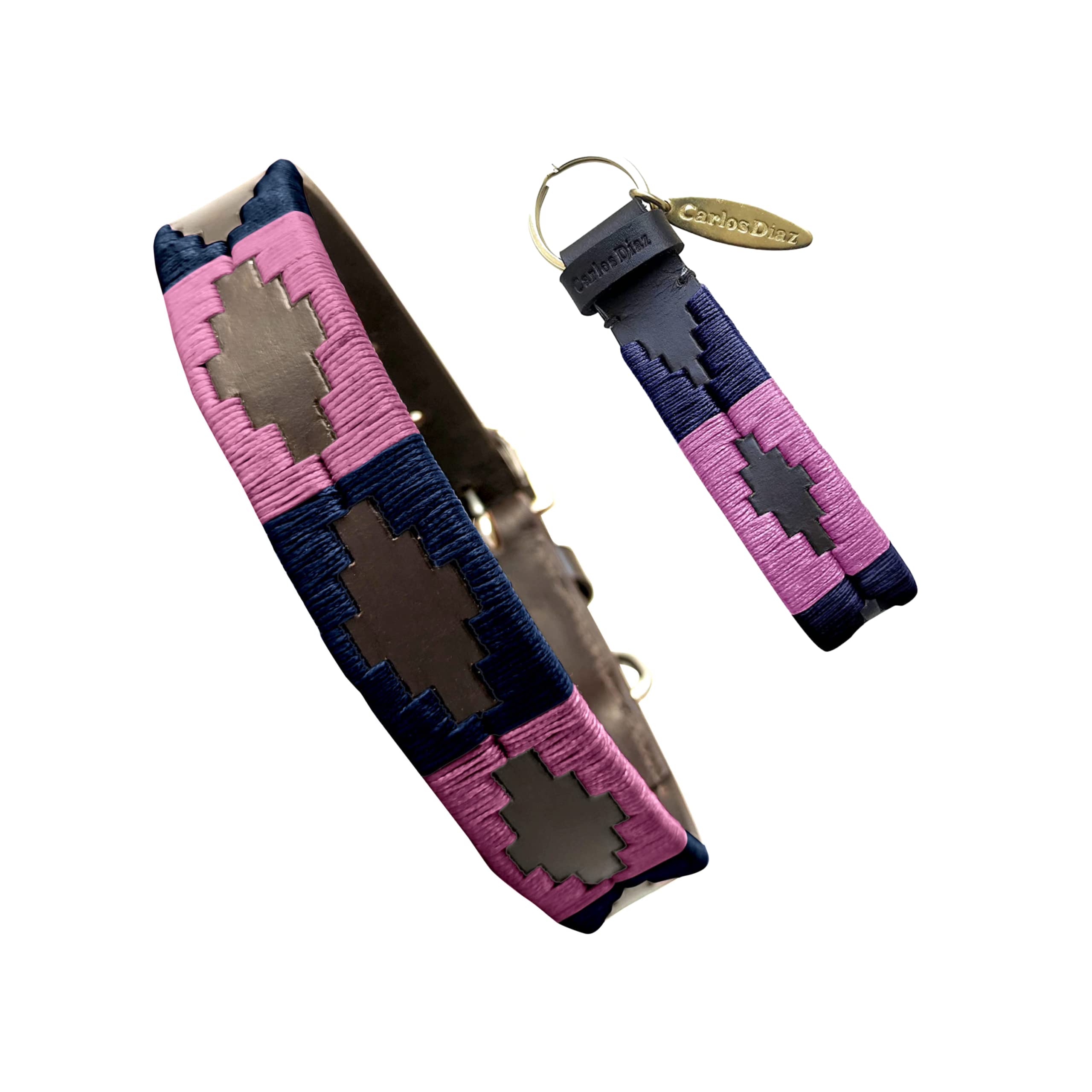 Carlos Diaz Genuine Leather Waxed Embroidered Polo Dog Collar XXS