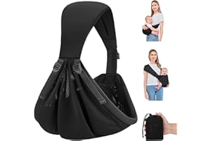 HuiFen Baby Sling Carrier Newborn to Toddler, Upgraded Adjustable One-Shoulder Lightweight Portable Carrier with Breathable Fabric & Ergonomic Support for 6-40 lbs, One Size Fits All (Black)