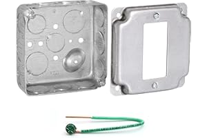 AIRMONT PRODUCTS (Pack of Box and Cover) AP-12083, 4" Square Electrical Box, Single Decora Switch Exposed Work Cover, Crushed Corners, Drawn Construction, Ten 1/2" , Six 3/4" Knockouts, 1-1/2" Deep, 2-gang