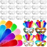 Leyndo 24 Pack Paper Mache Masks with 500 Feathers Half Face White Masquerade Mask for DIY Blank Mardi Gras Cosplay Party Craft