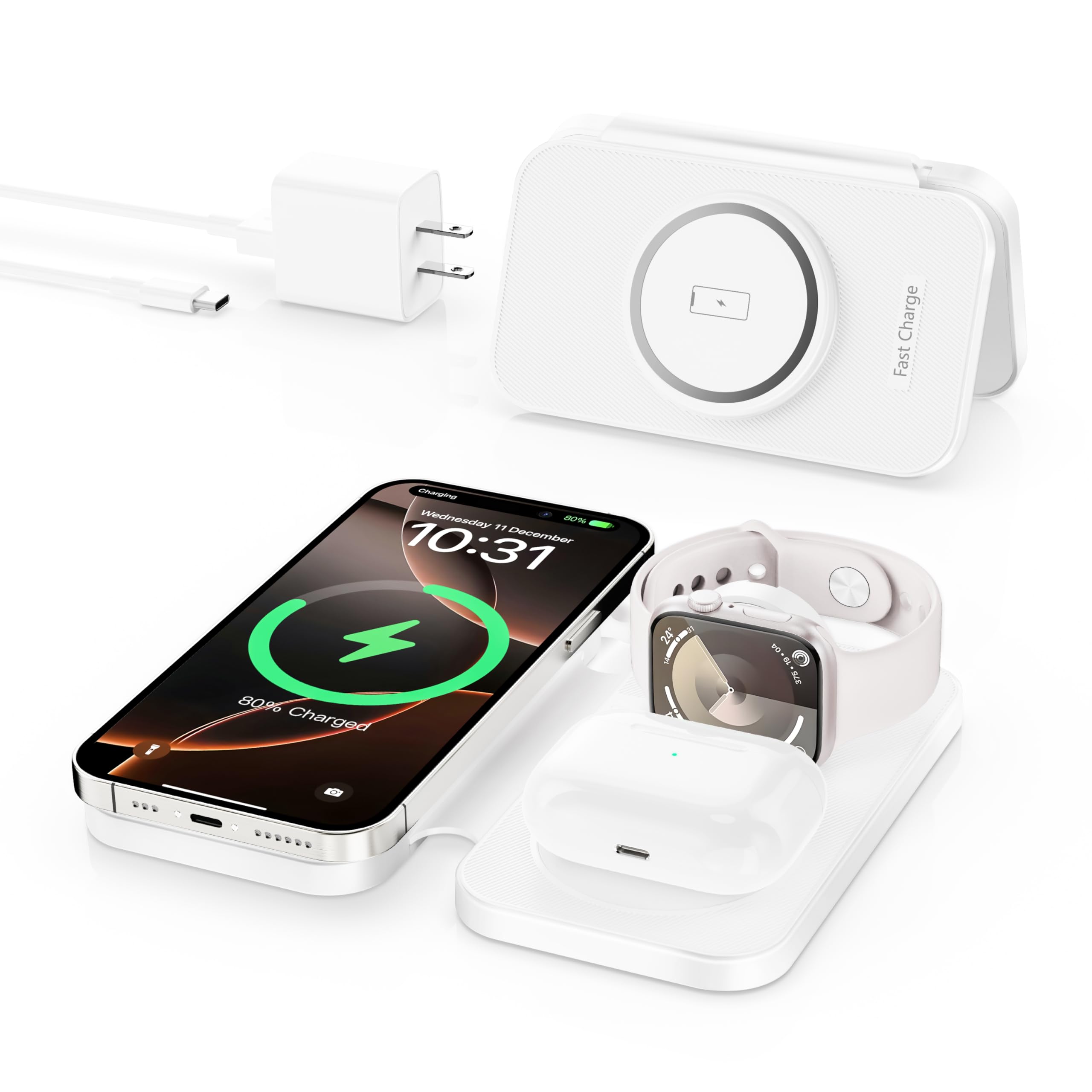 2026 Traveling Portable Wireless Mag-Safe Fast Charging Station,Magnetic 3 in 1 Charger for iPhone 17 16 15 14 13 12 Pro Max Plus,Apple Watch Series & Air pods 4 3 2 Pro-Gifts for Family