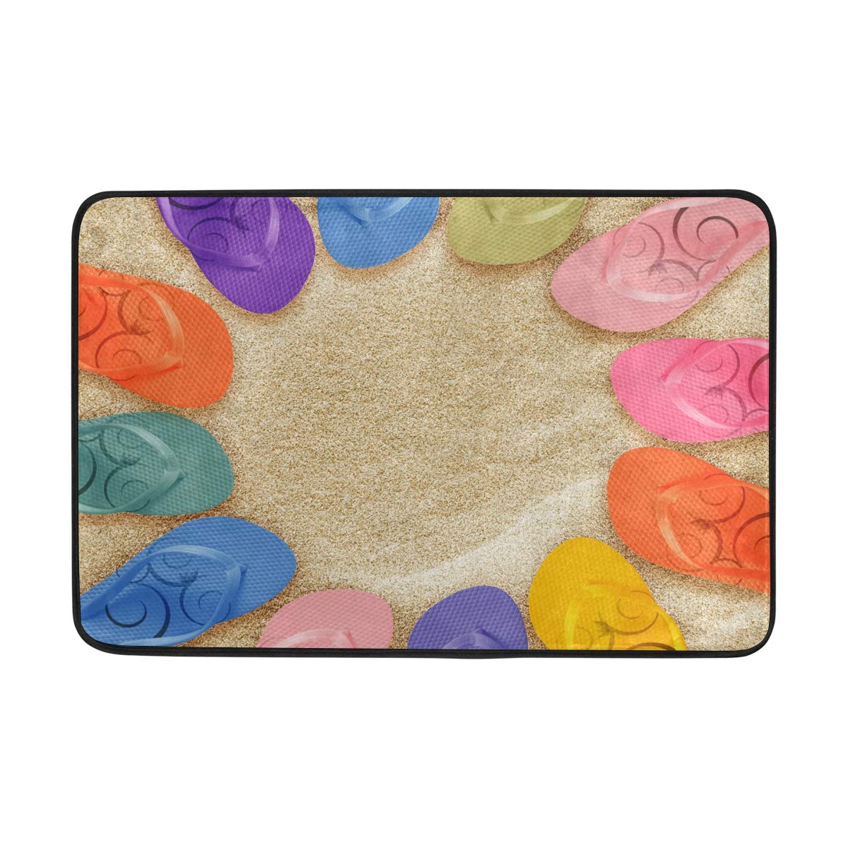 Doormat Bath Mat Non Slip A Pair of Flip Flops On The Beach Doormat Indoor Outdoor Rug 24x16 inch Super Absorbent