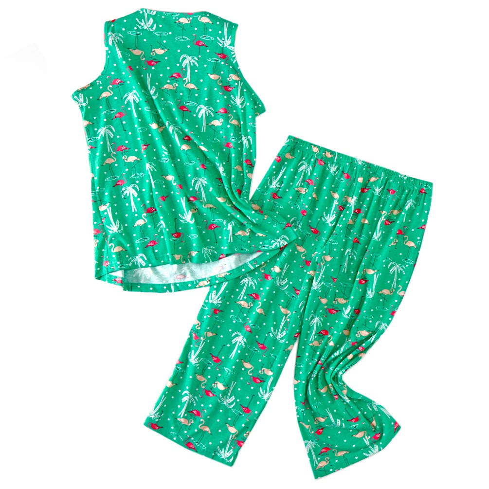ENJOYNIGHT Womens Pajama Sleeveless Print Sets Tank Capir Pants Sleepwear Sets (Meduim, Flamingo)