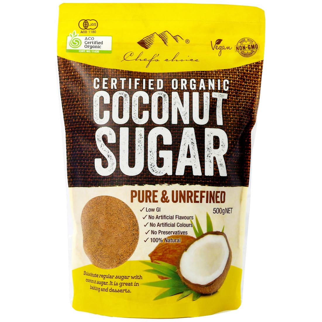 シェフズチョイス オーガニック ココナッツシュガー 有機JAS BRC Kosher Organic Coconut Sugar (500g x 1袋)商品画像