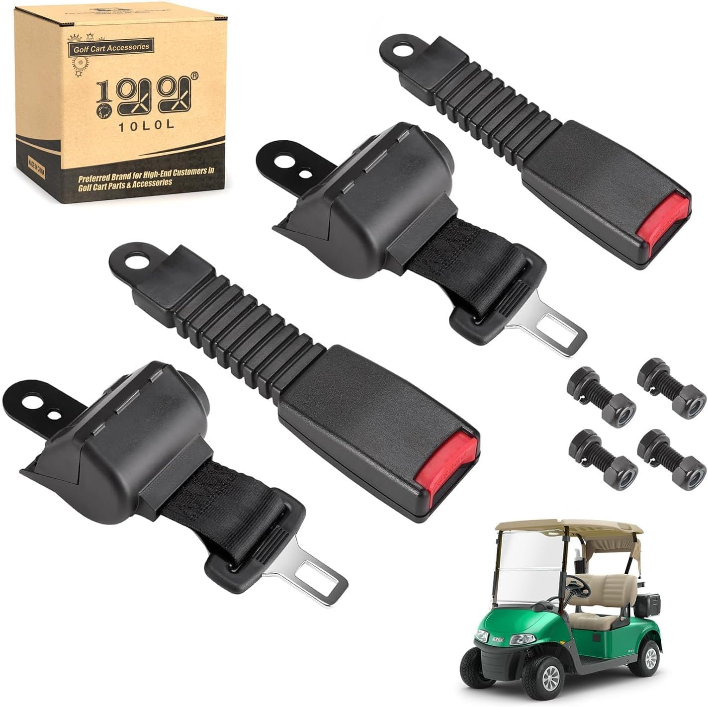 10L0L 2Pcs Golf Cart Seat Belts 42" Universal Retractable Seat Belts with Buckles for Yamaha, EZGO, Club Car - with DOT Certification