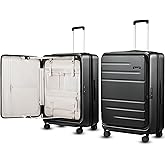 LUGGEX Checked Suitcase with Spinner Wheels, FLO5 Expandable Polycarbonate Hard Shell Suitcase with TSA Approved Lock (FX-Core, Black, 28 Inch)