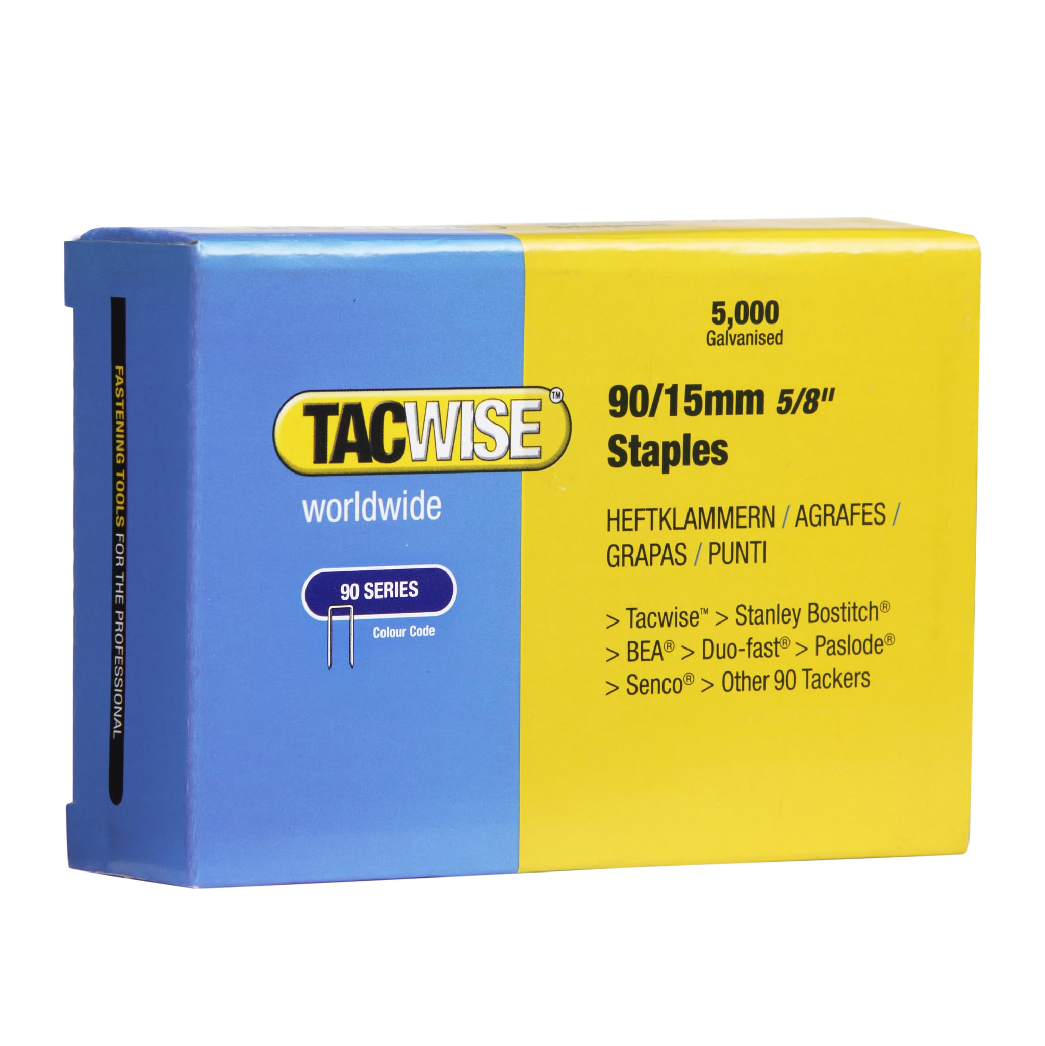 Tacwise 0306 Type 90 / 15 mm Galvanised Narrow Crown Staples, Pack of 5000