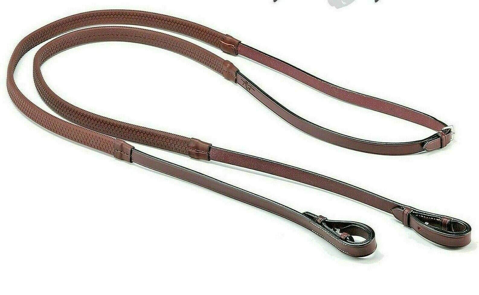 Cwell Equine English Leather High Quality Soft Grip Rubber Reins Black/Brown (Ex- Full, Brown)