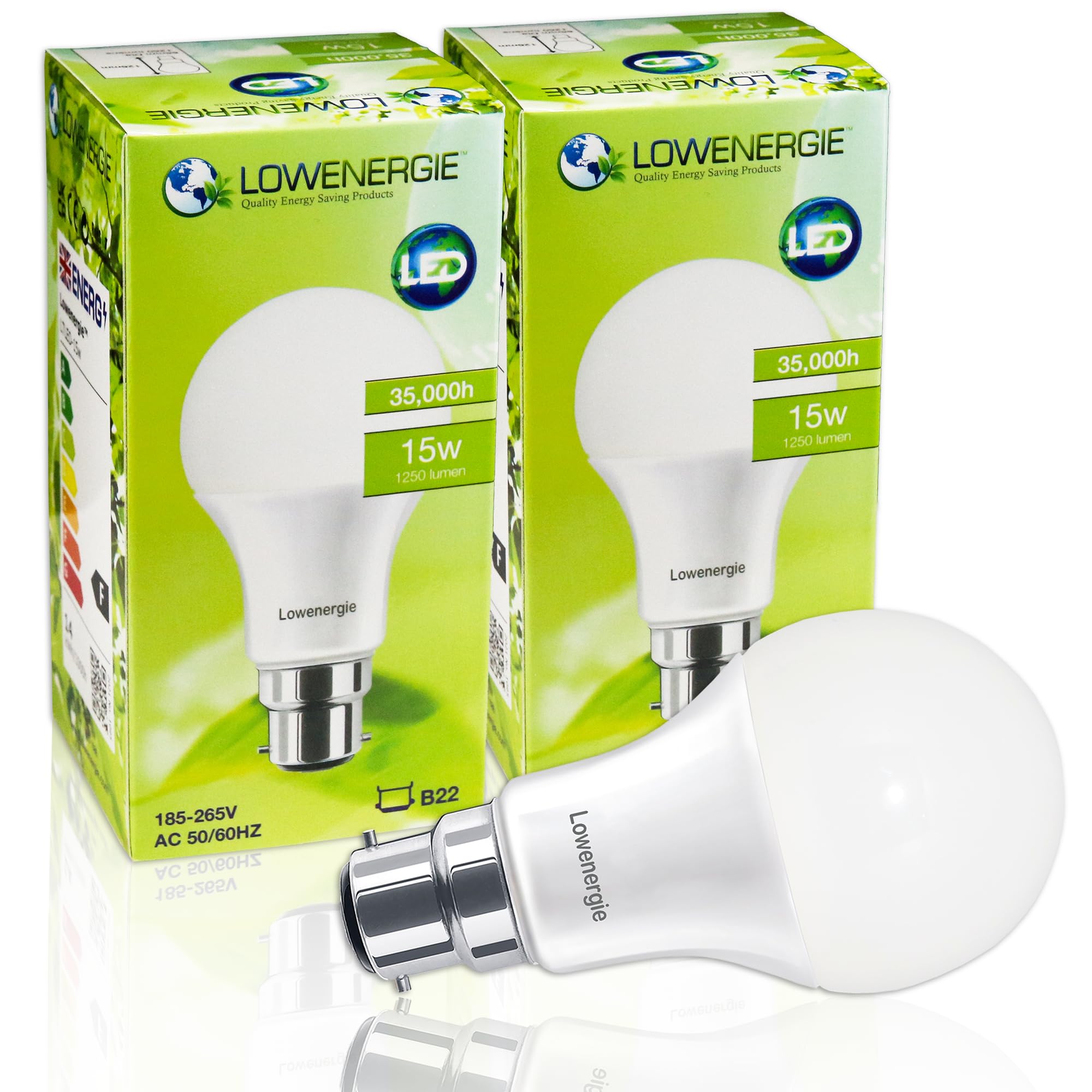 LOWENERGIE LED Light Bulb 15w B22 A65 GLS Energy Saving Lamp (Warm White 3000K (Warm White 3000K, 2)