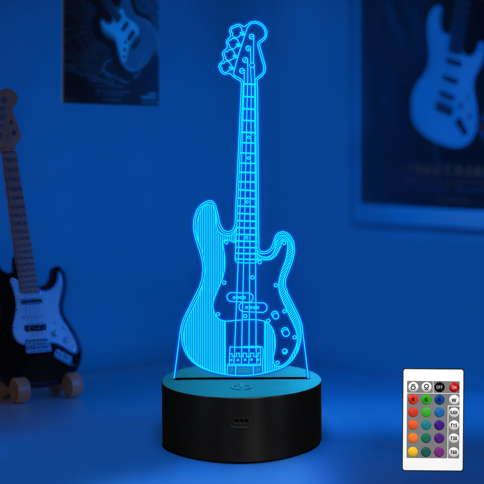 YuanDian Guitar Gifts for Men, Music Gift Funny 3D Illusion Lamp 16 Colors Changing Touch & Remote Control for Men Gamers Teenagers and Kid