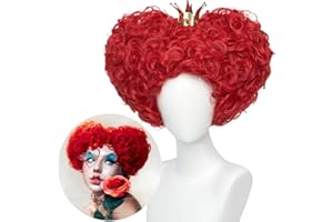WIGGY MERMAID Red Heart Queen Wig Costume Women and Crown Cosplay Girls Pre-styled Fluffy Short Curly Halloween Anime Cosplay Party Wigs with Cap One Size