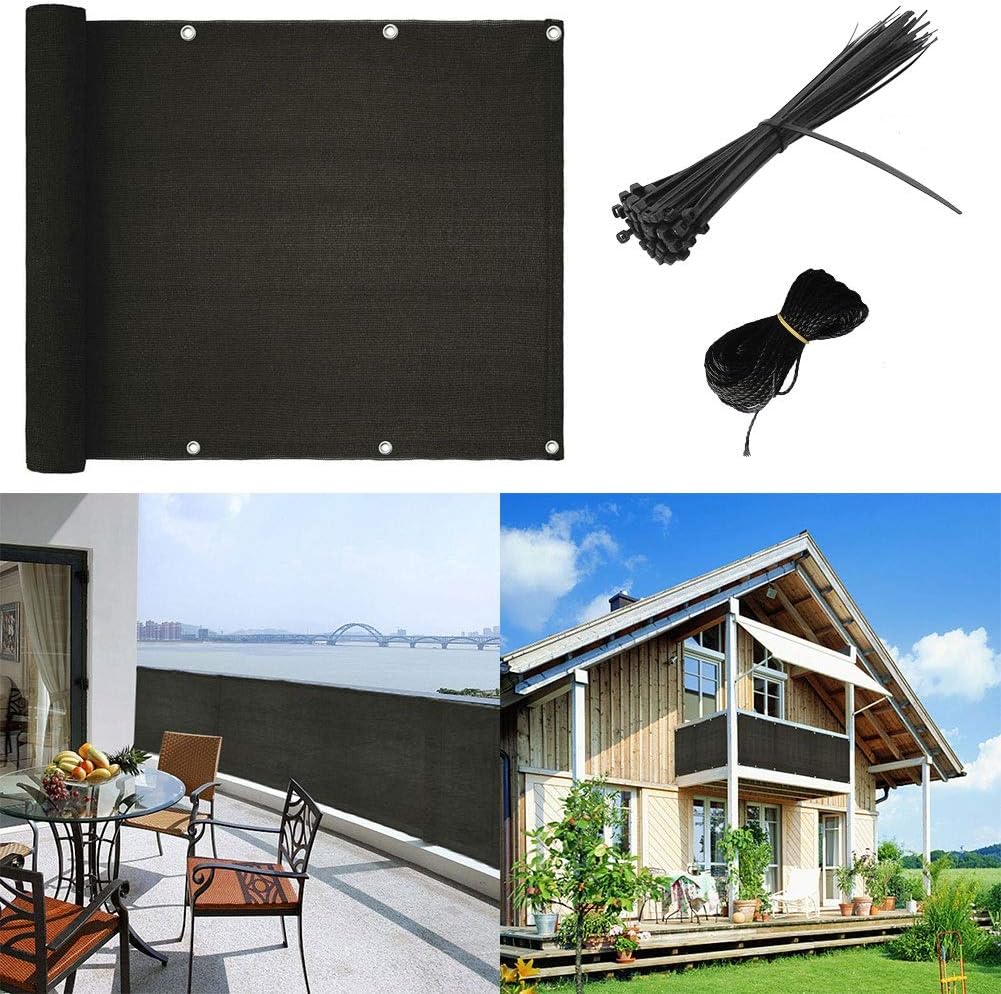 Balcony Privacy Screen Cover Weather Resistant Black UV Protection