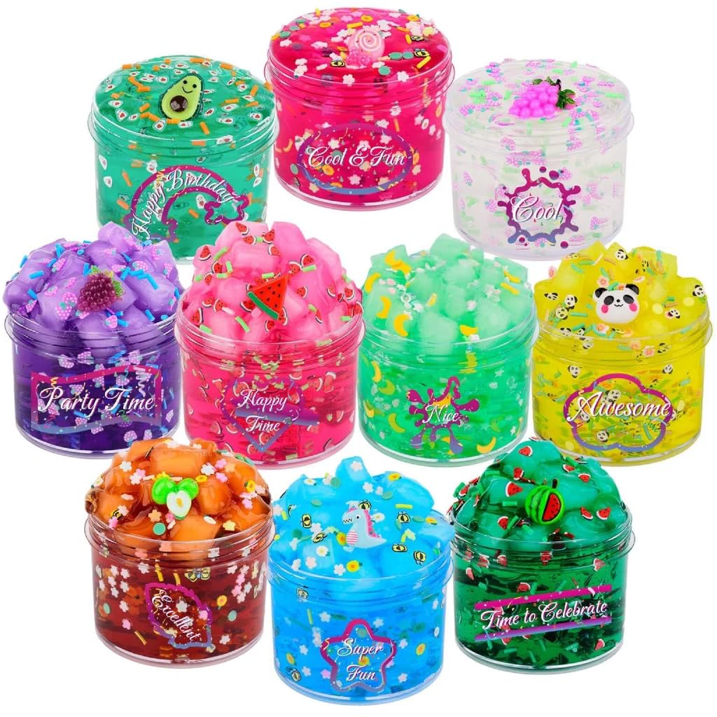 Photo 1 of Clear Slime Kit 10 Pack Crystal Clear Slime Set Non Sticky Premade Jelly Cubes Pack Party Favors Stress Anxiety Relief Toy for Boys Girls Holiday Toys for Kids