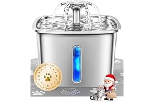 Veken Innovation Award Winner Stainless Steel Cat Water Fountain, 95oz/2.8L Automatic Pet Fountain Dog Water Dispenser with Replacement Filters & Silicone Mat, Gifts for Christmas, Cats, Dogs (Silver)