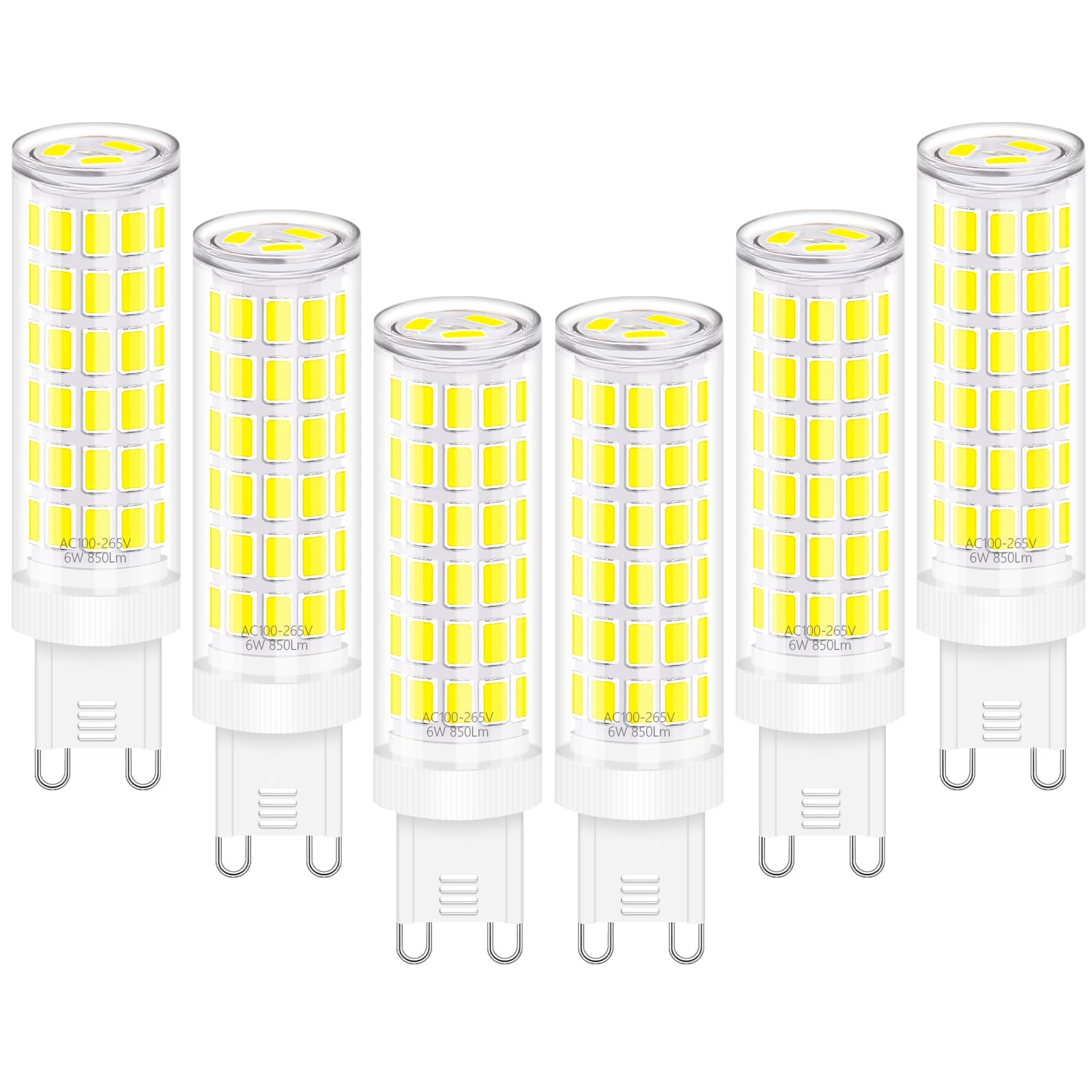 ENUOTEK Super Bright G9 LED Small Corn Bulbs 6W 850Lm Chandelier Light (100W Halogen Equivalent) SMD5730 6000K Daylight White Non Dimmable No Flicker GU9 Lamps 6 Pack