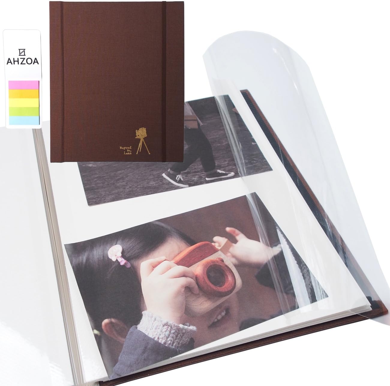 Photo Album - Self-Adhesive Album with 5 Colors Sticky Flag, 40 White Inner Pages, Magnetic Paper, Clear PVC Films (Chocolate)