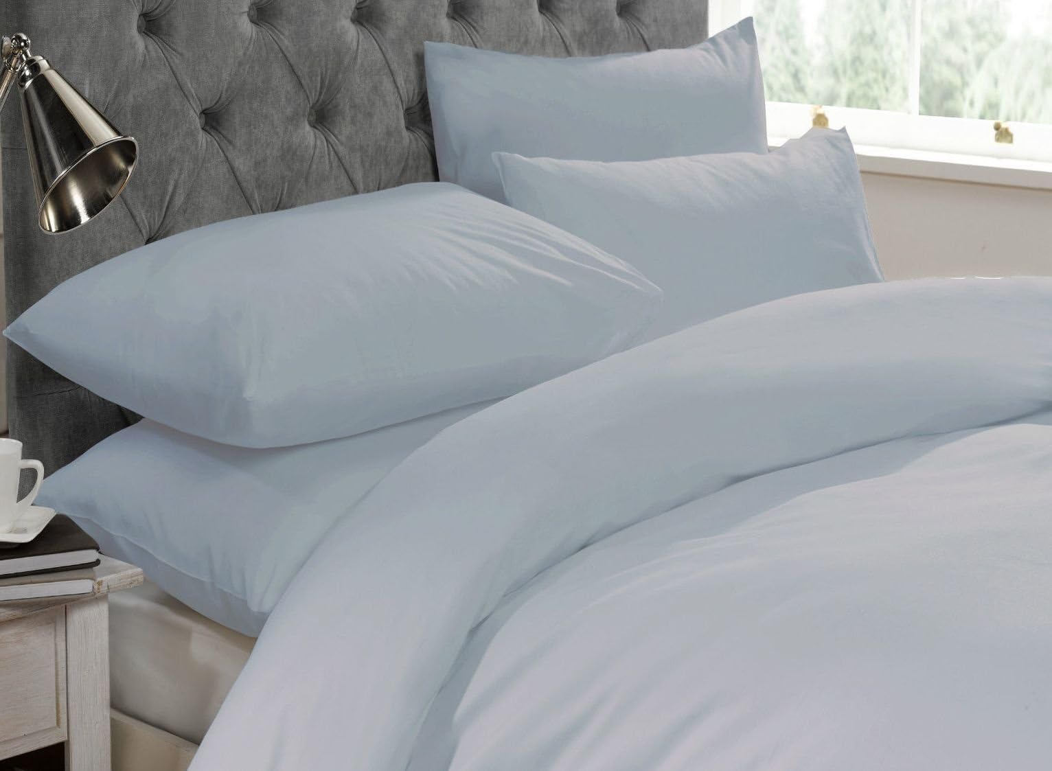 Starhomeware Plain Duvet Cover Set with Pillow Case Quilt Cover Bed Set in Sizes Single Double King Super King (Single, Duck Egg)