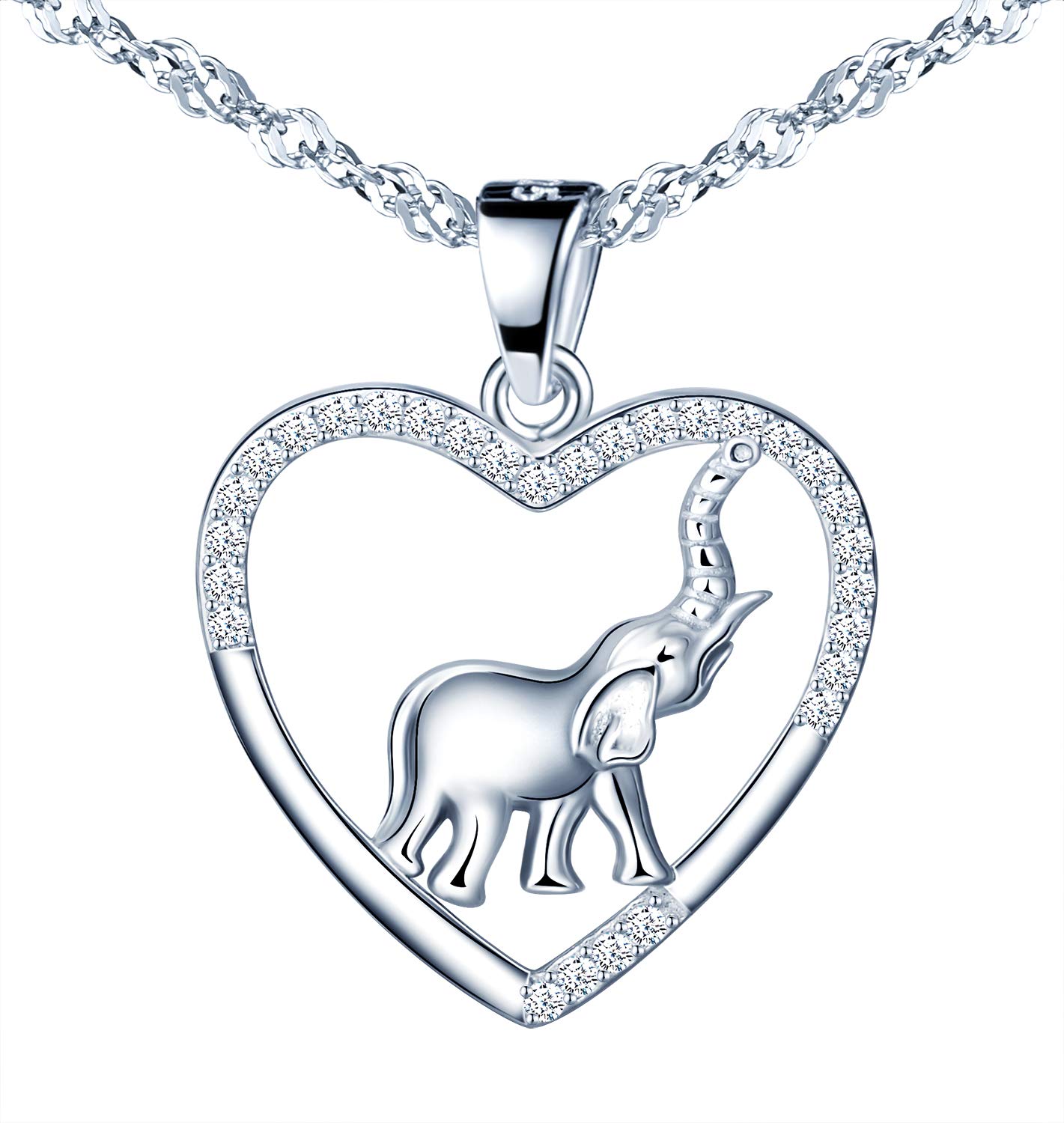 MicLee Women's 925 Sterling Silver Necklace, Heart necklace pendant and cute elephant, Inlaid shiny zircon