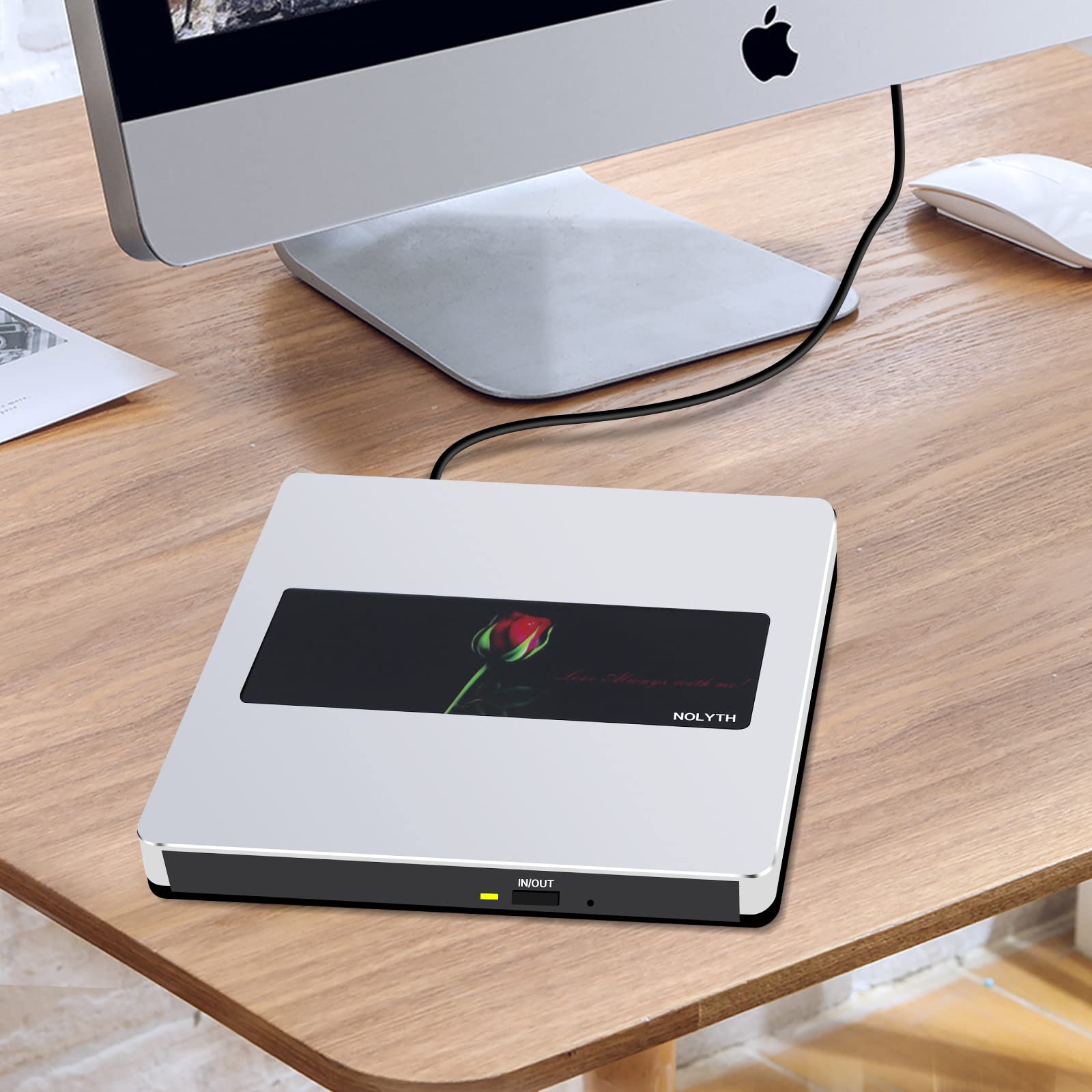 NOLYTH External CD Drive for Mac USB C SuperDrive for Apple, Portable DVD Drive Player for Laptop, Slim CD Burner Optical CD/DVD Drives Disk Reader for PC MacBook Computer Desktop
