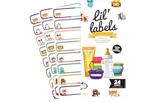 LIL' LABELS Bottle Labels, Write-On, Self-Laminating, Waterproof Kids Name Labels for Baby Bottles, Sippy Cup for Daycare School, Dishwasher Safe (Animal Friends), Made in The USA