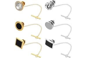 Ptwola 6 Pcs Tie Tack for Men Copper Tack Clutch with Chain Tie Clip Suit Accessories Regular Tie Chain Necktie Lapel Pins for Business Hat Wedding Birthday