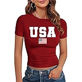 Women's Sexy American Flag Shirt Patriotic USA Crop Tops 4th of July T Shirt Girls Slim Fit Y2k Clothes