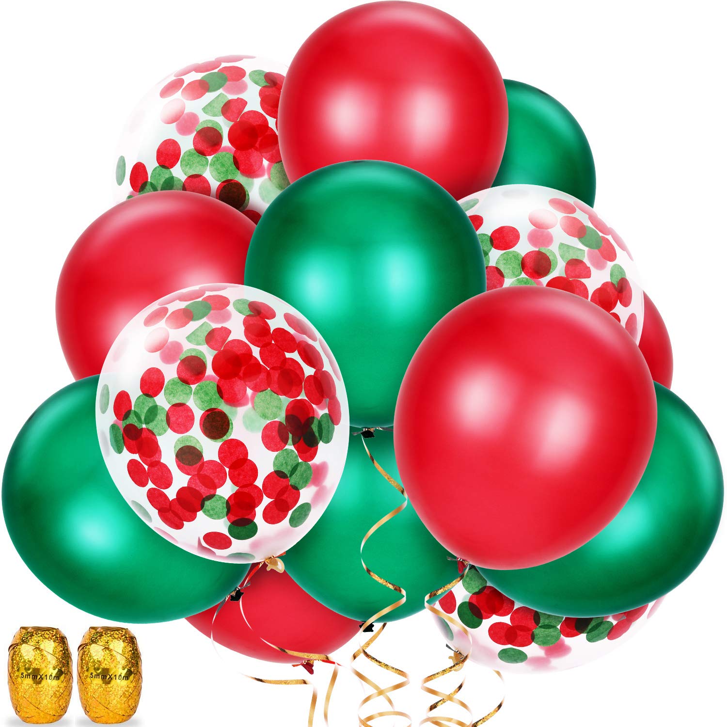 50 Pieces Christmas Balloons, Include Red and Green Balloons, Confetti