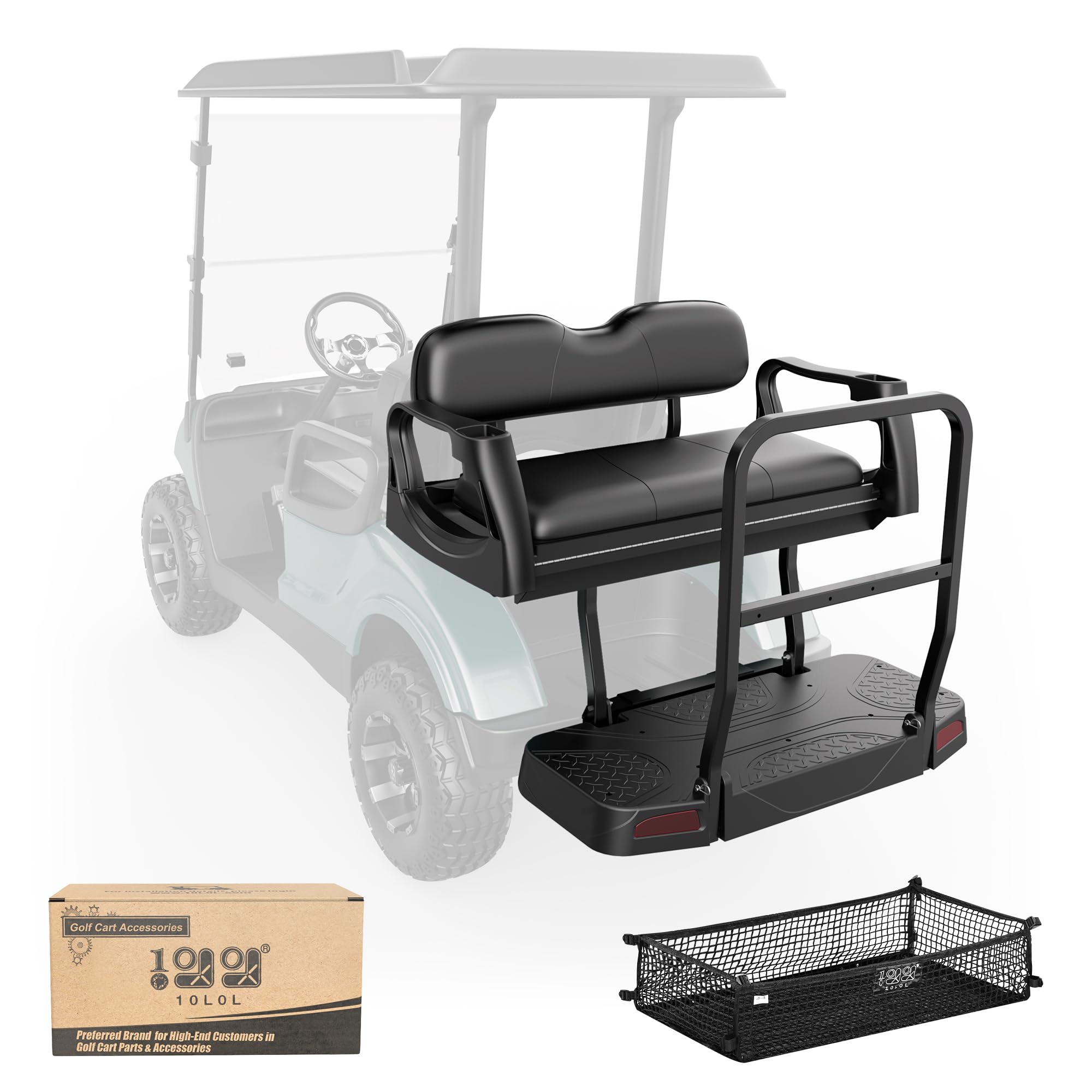 Photo 1 of 10L0L Golf Cart Rear Flip Seat Kit with Grab Bar for Yamaha G29/Drive(2007-2016)- All Plastic Folding Back Seat Conversion for Electric & Gas Carts